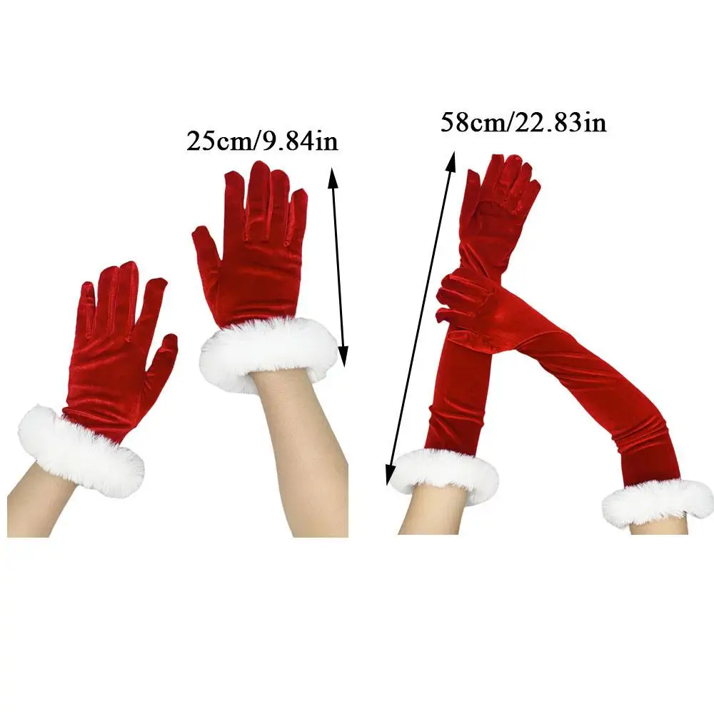 Santa Claus Gloves White Fur Red Velvet Long Gloves Christmas Festive Costume Accessories Mittens Cosplay Performance Props