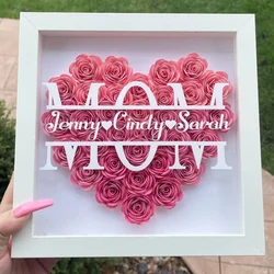 Personalized Heart Rose Flower Shadow Box With Name Text Customized Kids Names For Mom Dad Grandma Birthday Mother's Day Gifts