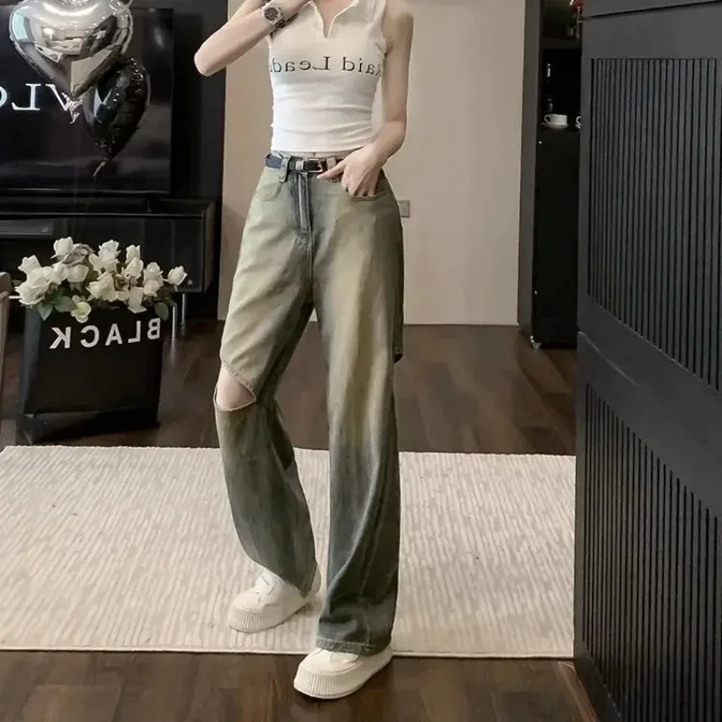 

Wide Leg Denim Pants for Women Loosefit Straight Womens Jeans New In 2025 High Quality Good Vintage Trousers Streetwear Trend A
