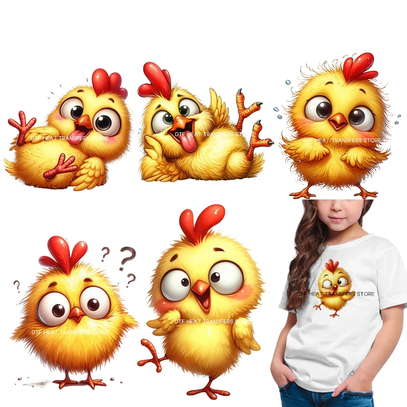 A funny little chicken in watercolor yellow Heat-sensitive Patches Application Stripes on Kids Clothes ironing Printing