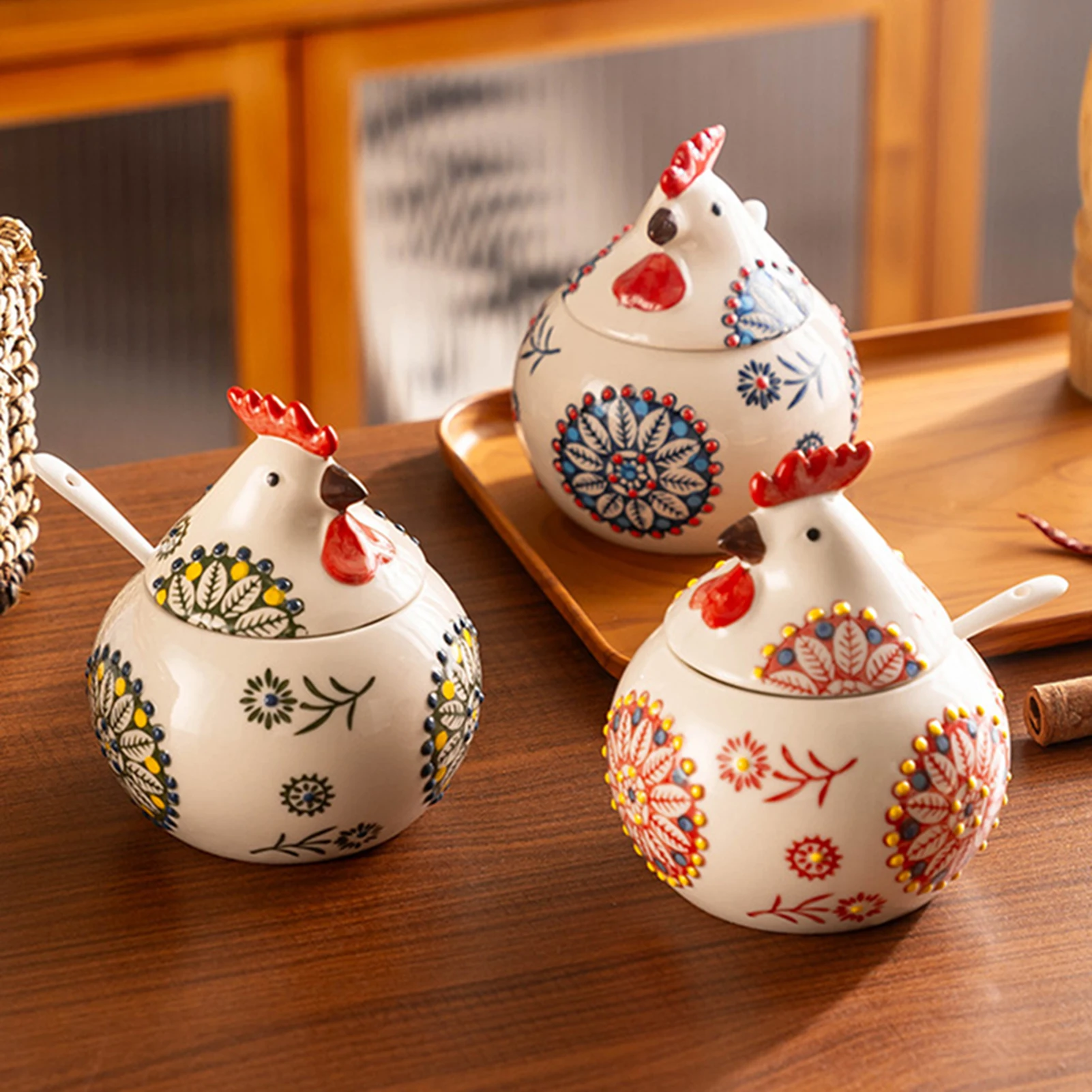 Creative Ceramic Seasoning Jar Rooster Seasoning Box Home with Lid Seasoning Box Pepper Salt Jar Moisture-proof Kitchen Tools