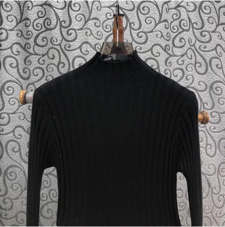One Piece Dress 2024 Spring Fashion Design Dress High Quality Knitted Patchwork Long Sleeve Mid-Calf Slim Fit & Flare Dress XL