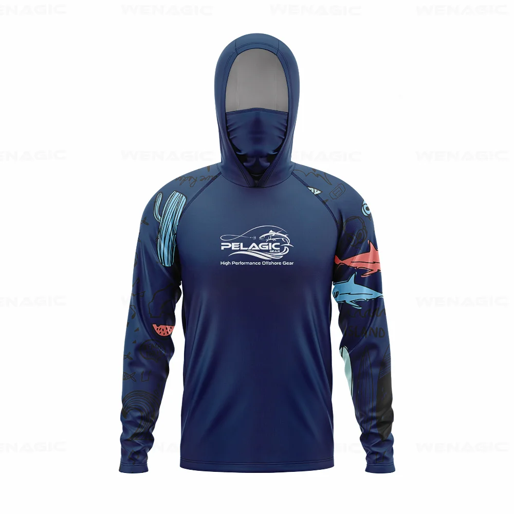 pelagic gear Men Hood Fishing Shirt long sleeve Fishing clothing fishing t shirt uv protection fishing shirt Fishing Apparel