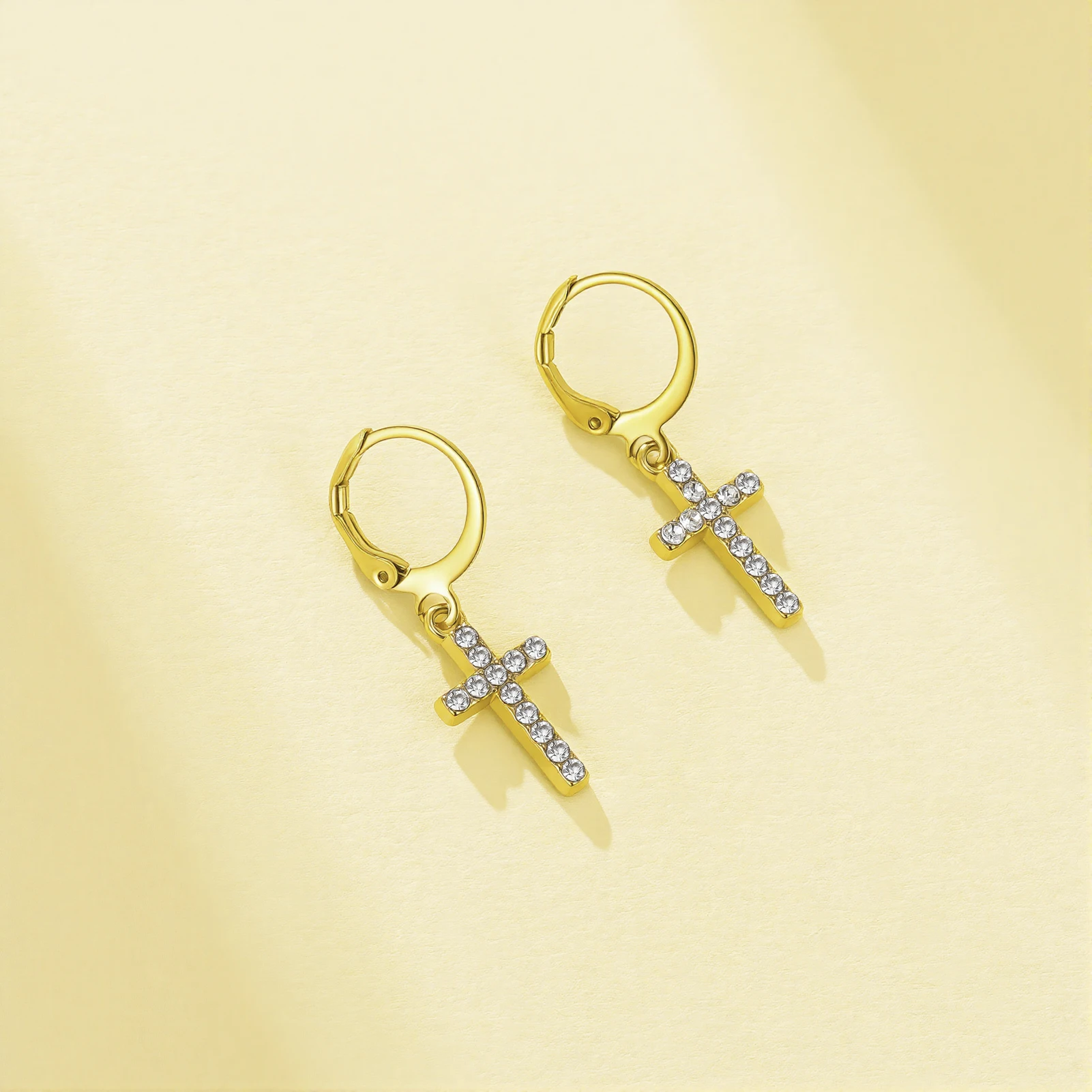 Eueavan 3D-Kristall-Kreuz-Creolen aus Edelstahl, klassischer christlicher Kreuz-Ohrschmuck, Damen-Ohrringe, Geschenke, Großhandel – Detail 2