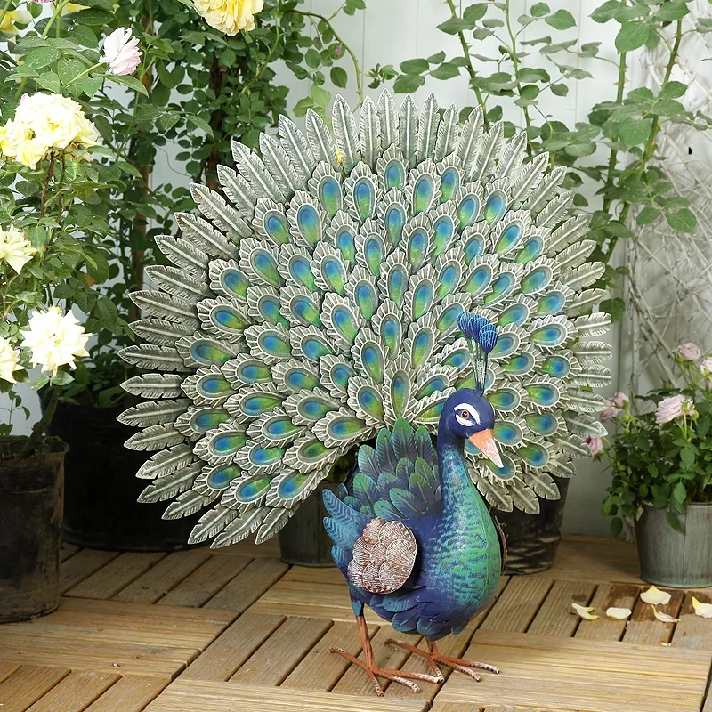 American style rural retro iron art large peacock floor decoration balcony garden living room courtyard shop creative decoration