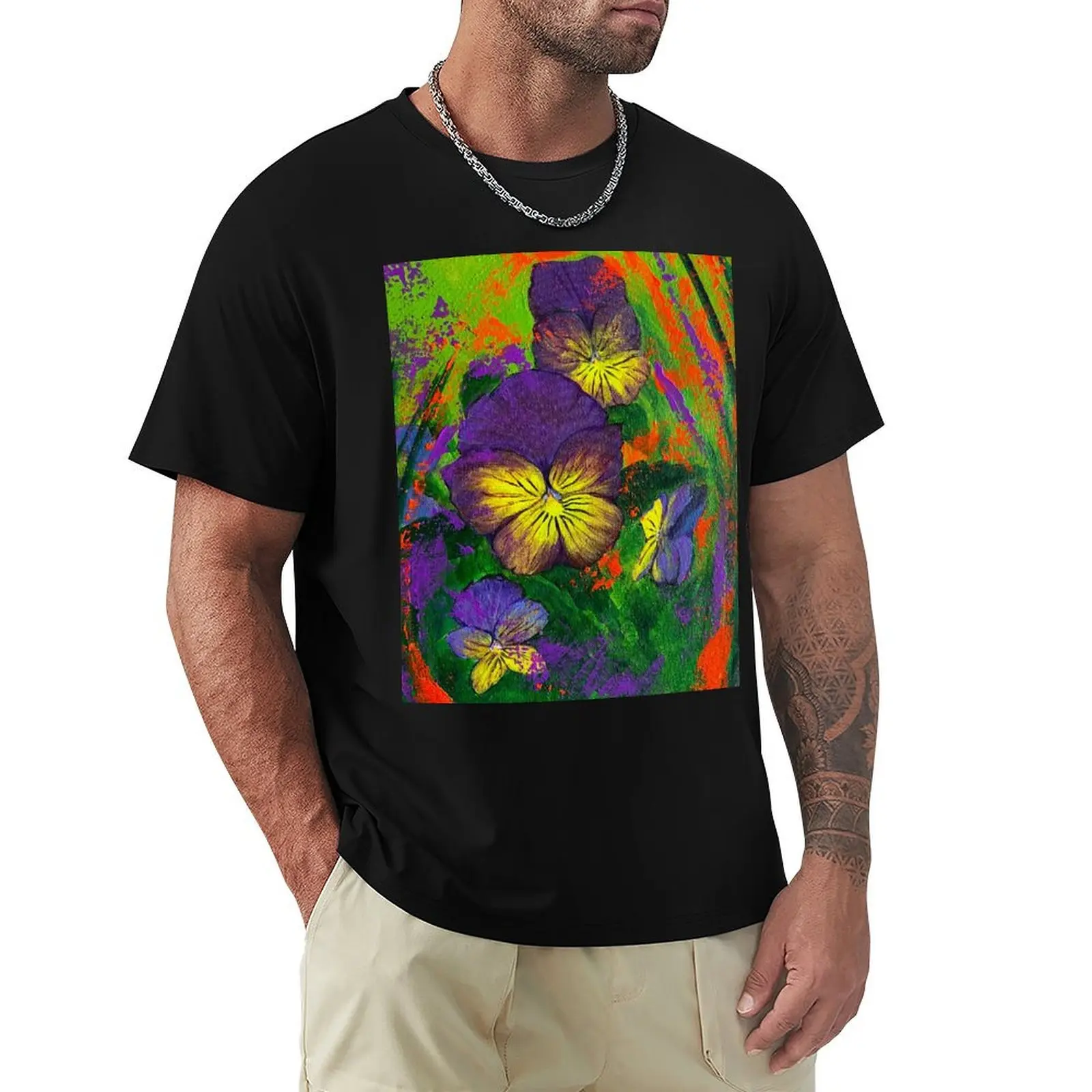 Pansy Symphony T-Shirt Basic Solid Color Short Sleeve Cotton Top