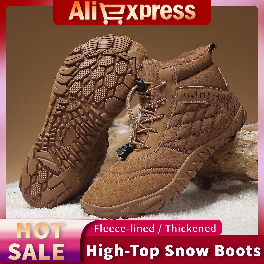 

Зимние босиком, высокие босоножки, противоскользящая уличная треккинговая обувь, термоминималистичные ботильоны, плюшевые ботинки для мужчин и женщин