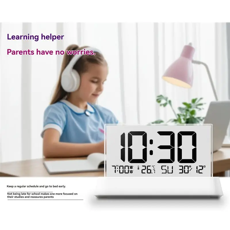 ABVC Table Desk Clock With Digital Display Electronic Alarm Clock Dual Alarms Date Temp Large Display For Home And Office Use