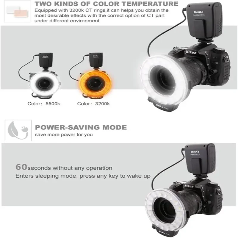 

Meike 8-Adapter Macro Ring Light | Dual-Zone LED Flash w/7 Brightness | Lens Mount for Canon Nikon Olympus Fuji | Clinical & Jew