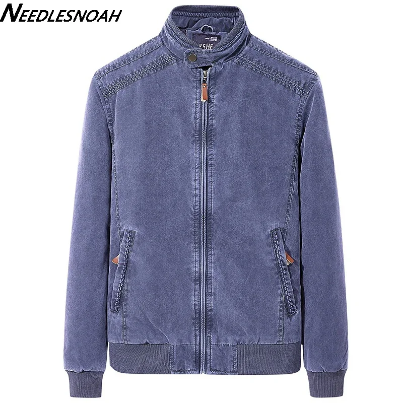 Autumn Winter Men Cotton Denim Jacket Stand Collar Casual Jean Jackets Streetwear Male Solid Color Padded Washed Coats