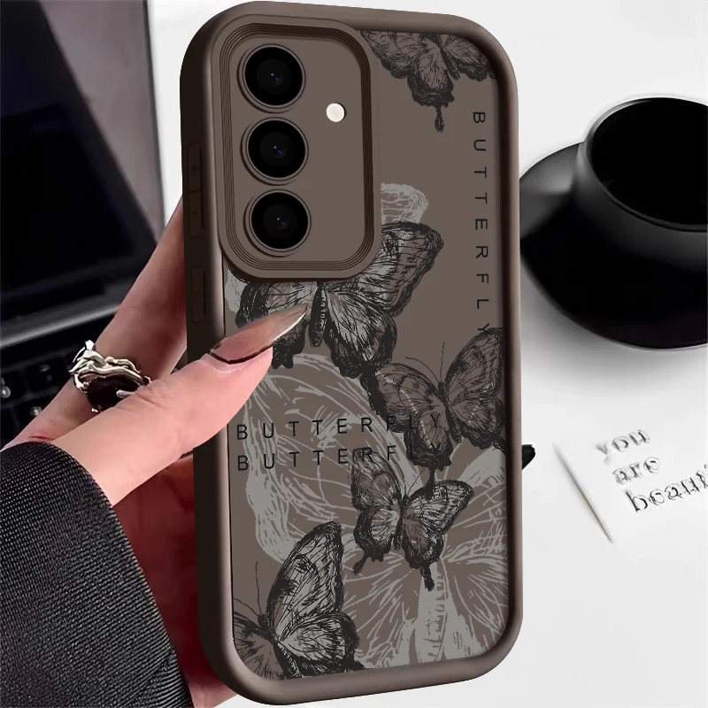 Ink Butterfly Pattern Case For Samsung Galaxy S24 S23 S22 Ultra S21 S24 FE A14 A34 A15 A35 A52 A53 A54 A25 5G Soft Phone Cover ﻿