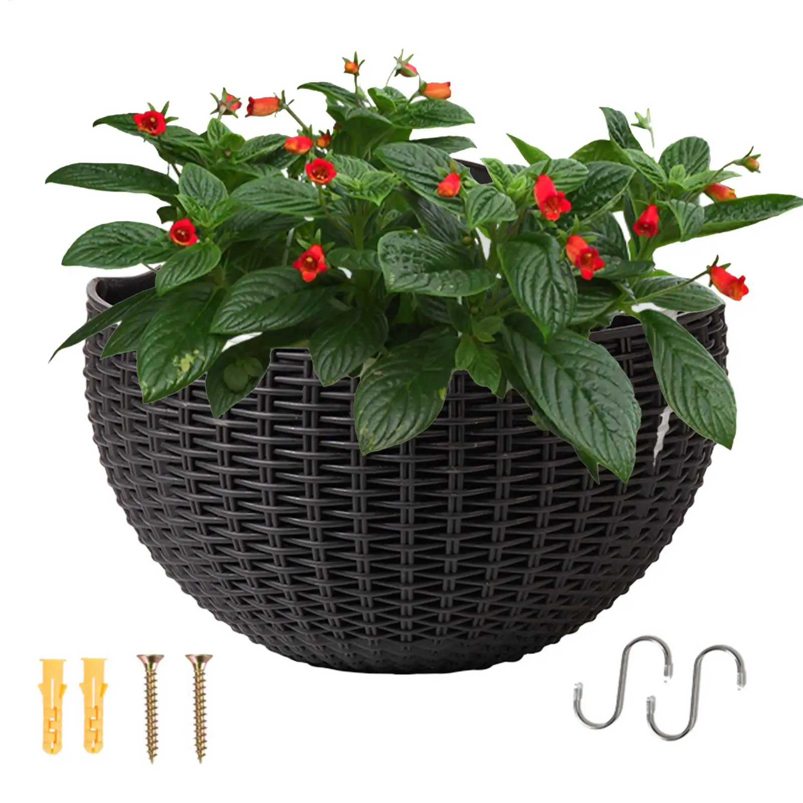 Drill-Free Semi Circle Hanging Planter Rustic Flower Pot With Drainage Holes Hooks for Indoor Outdoor Balcony Railing Windowsill