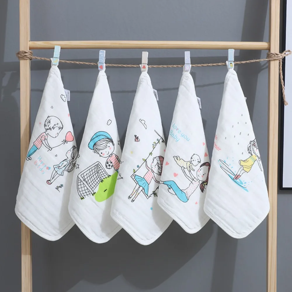 

5PCS Burp Cloth Baby Gauze Towels Face Wipes Super Soft Pure Cotton Square Towels Scarf Portable Cartoon Infan Washcloth