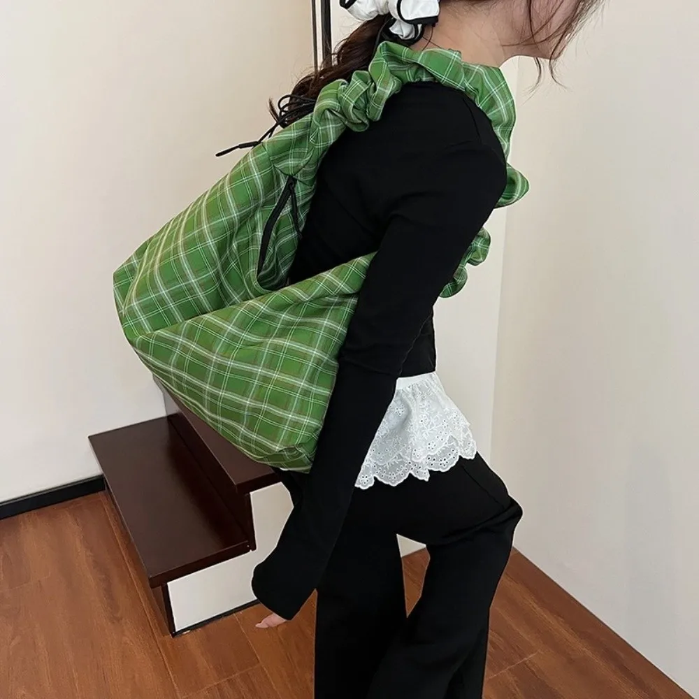 

Trend Vintage Plaid Shoulder Bag Japanese Leisure Plaid Crossbody Bag Casual Large Capacity Women's Tote Bag Commutting
