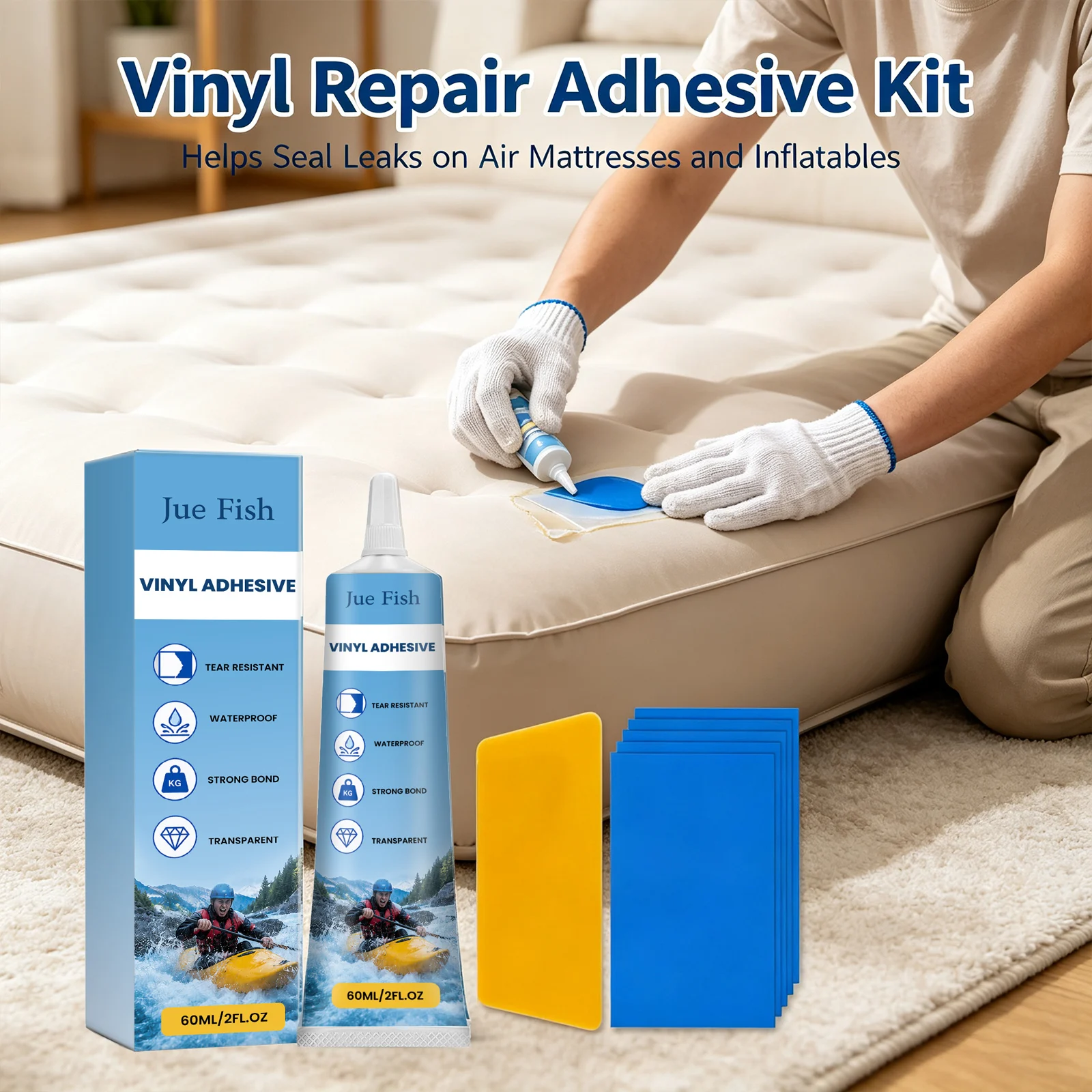 Inflatable Air Mattress Repair Set Repair Small Holes & Crack Waterproof Strong Bond Adhesive Glue Tear‑resistant Repair Patches