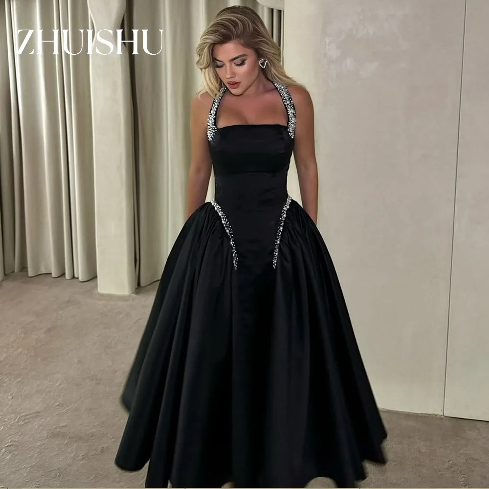 ZHUISHU Black Beading Prom Dresses Customized A Line Saudi Dubai Party Dress for Special Occasion Evening Gown for Birthday