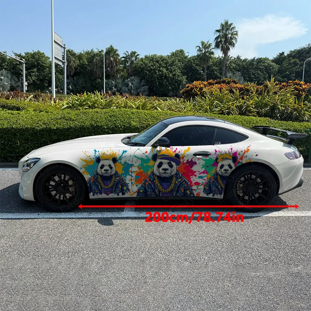 2pcs Street Style Panda Cat Pattern Stickers Car Body Door Side Two Fashionable Stickers Two Decorations Car Vinyl Wraps