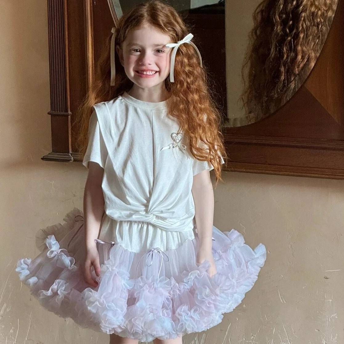 Girls T-shirt 2026 Spring and Autumn New Children's Clothing Girls Baby French Temperament Elegant Cotton Loose T-shirt