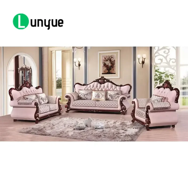 Classic Fabric Wooden European Home High Quality Large Soft Armrest Luxury Living Room Furniture Set Sofa
