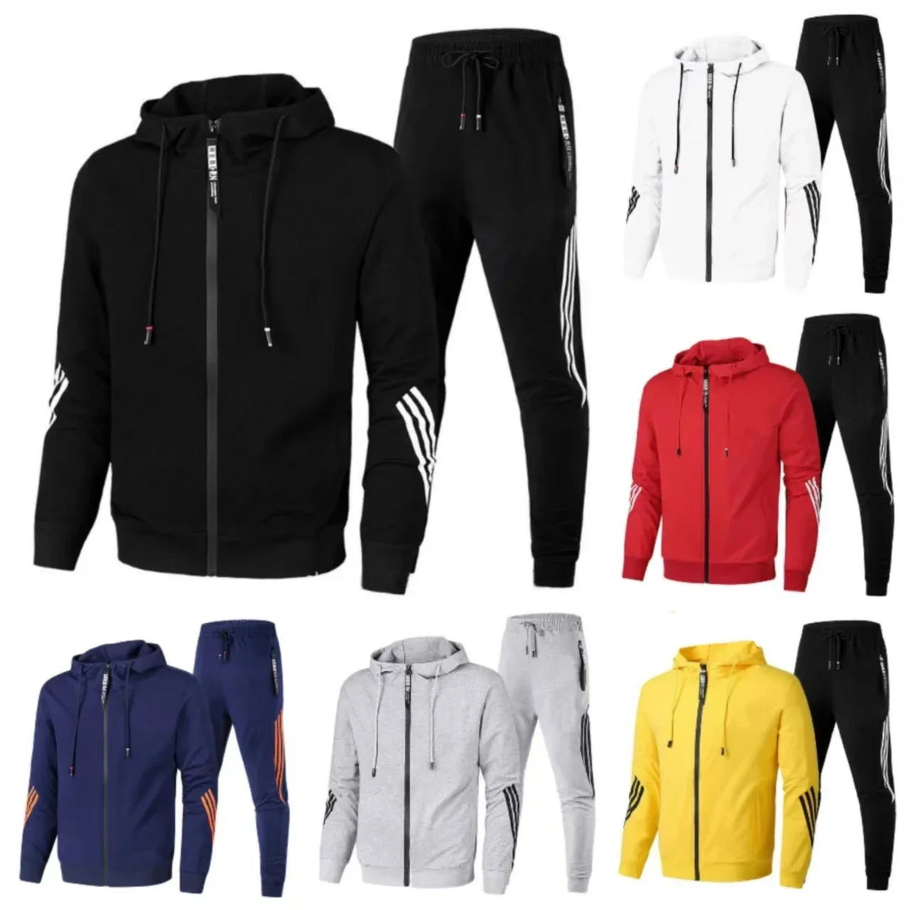 

2025 Spring and Autum New Men's Casual Sports Fashion Zipper Hoodie Set Men's and Women's Running Hoodie and Pants Two Piece Set