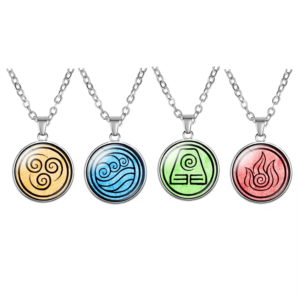 The Last Airbender Necklace Gifts -1 or Complete Set of Four Elements Chain Necklace - Airbender Jewelry Avatar Merch