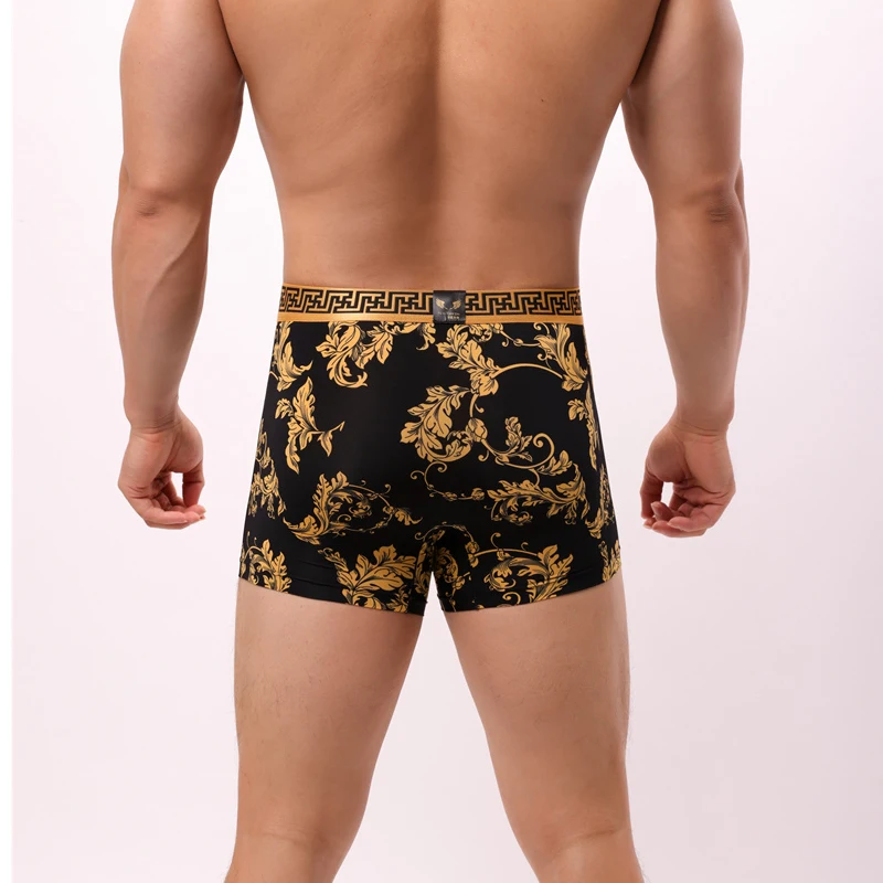 Boxers para hombre, ropa interior de talla grande, Boxer de nailon, tendencia fina Sexy, estampado de hojas juveniles, calzoncillos tipo bóxer para hombre, ropa de casa