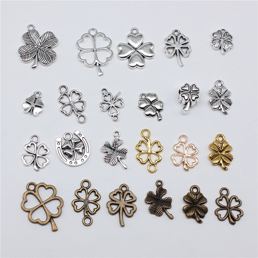 20pcs Clover Charms Tibetan Bronze Silver Color Pendants Antique Jewelry Making DIY Handmade Craft