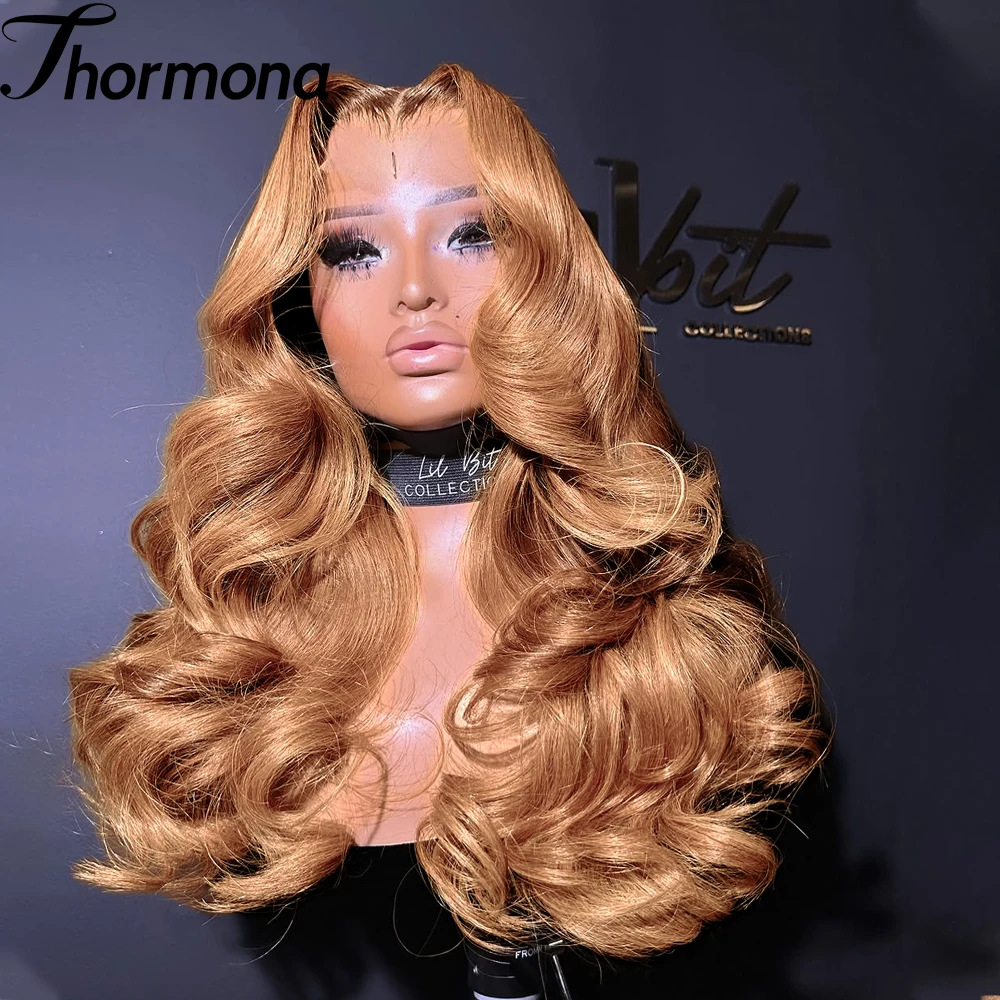 

30-дюймовые медовые блондинки HD парики фронта шнурка синтетические объемные волны рыжие коричневые парики шнурка бесклеевые предварительно выщипанные термостойкие волокна
