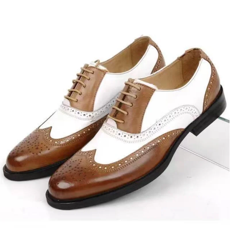 Zapatos Para Hombres Retro Colored Men Shoe New Block Carved Casual Shoes All Match Social Shoe Male Business Dress Leather Shoe