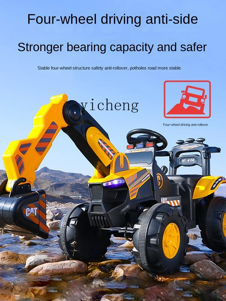 XL Children's Electric Excavator Engineering Vehicle Excavator Sitting Large Remote Control Excavator Toy Car