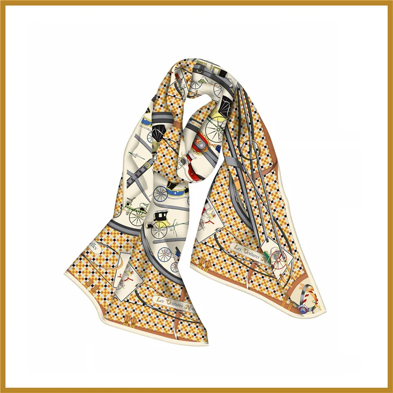 Pobing Twill Seiden schal Frauen Poncho Pferde kutsche gedruckt lange Schals Wraps Bandana großen Schal gerollte Hijabs weibliche Foulards – Detail 7