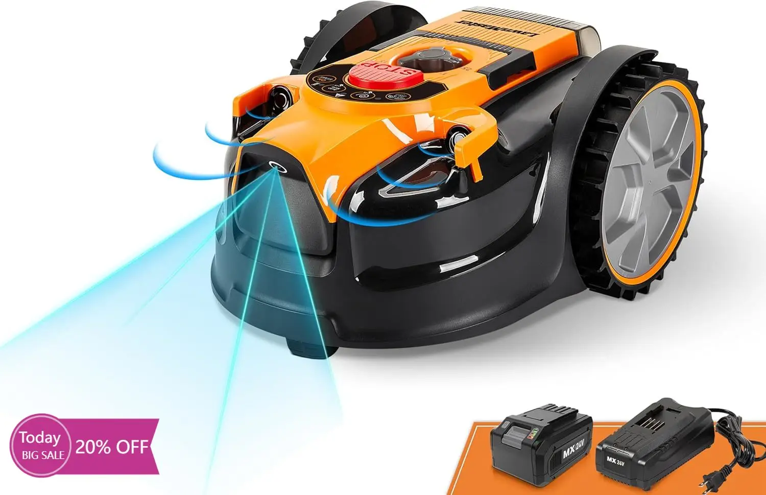 

BestsellerPerimeter Wire Free Robot Lawn Mower Cuts Small Lawns 1000-2000 Square Feet with Optical Navigation, Obstacle