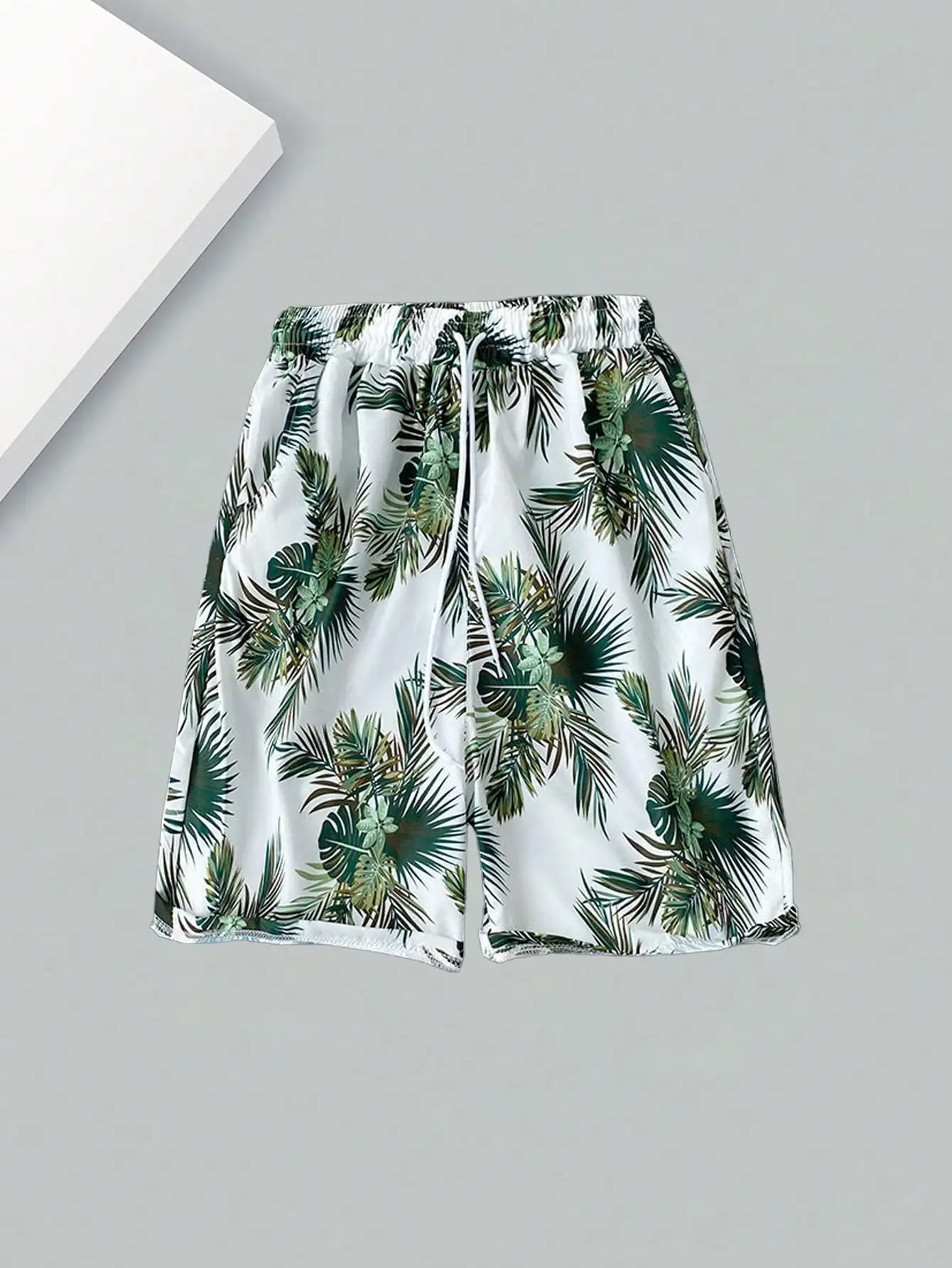 2PCS sporty panties casual knit fabric lightweight tropica boxterl print low-waisted breathable Hawaiian-style shorts for men (o