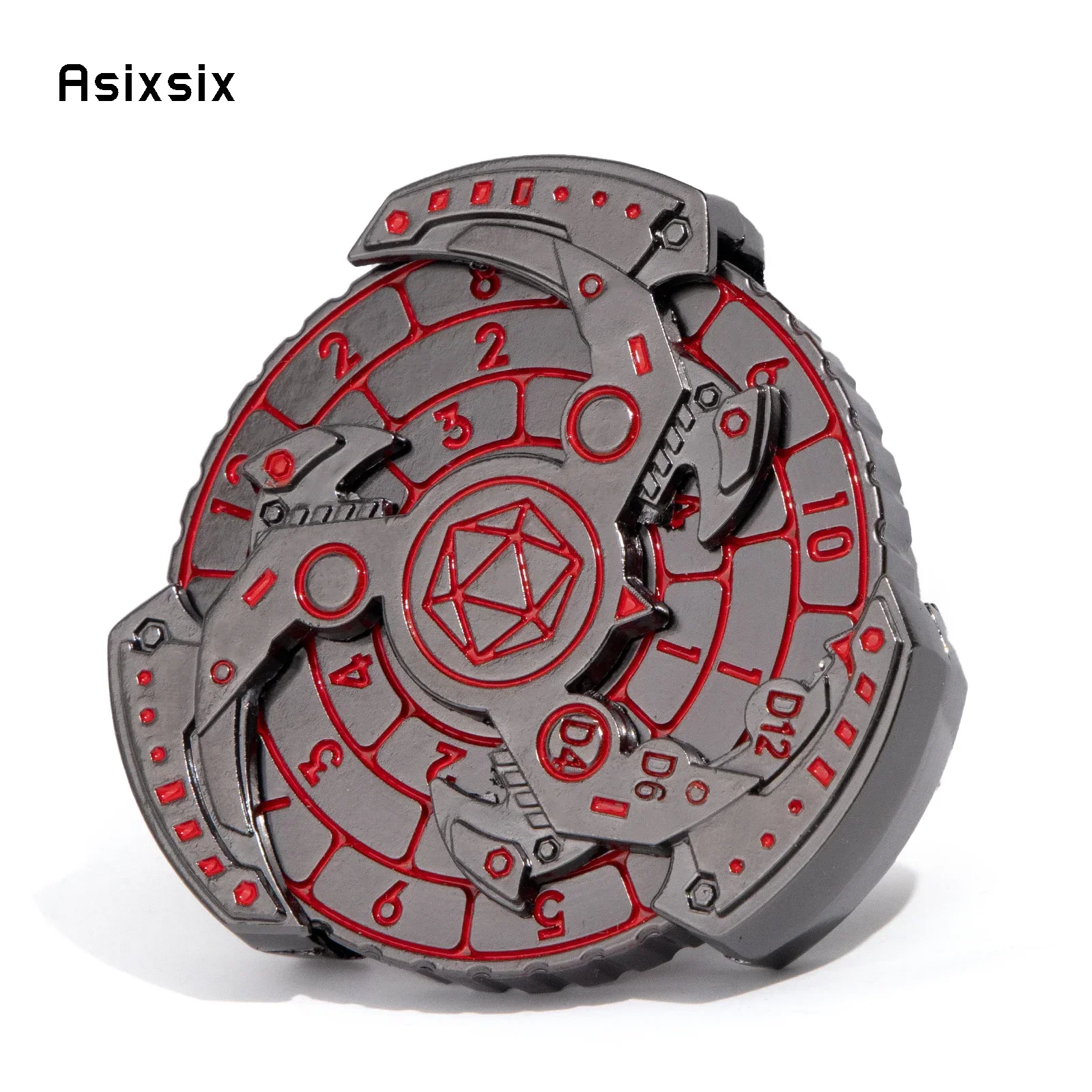 

Black Red Mechanical Style A Spinning Wheel Toy With Dice For A Multiplayer Rotation Game, Featuring A Dice Scoring System