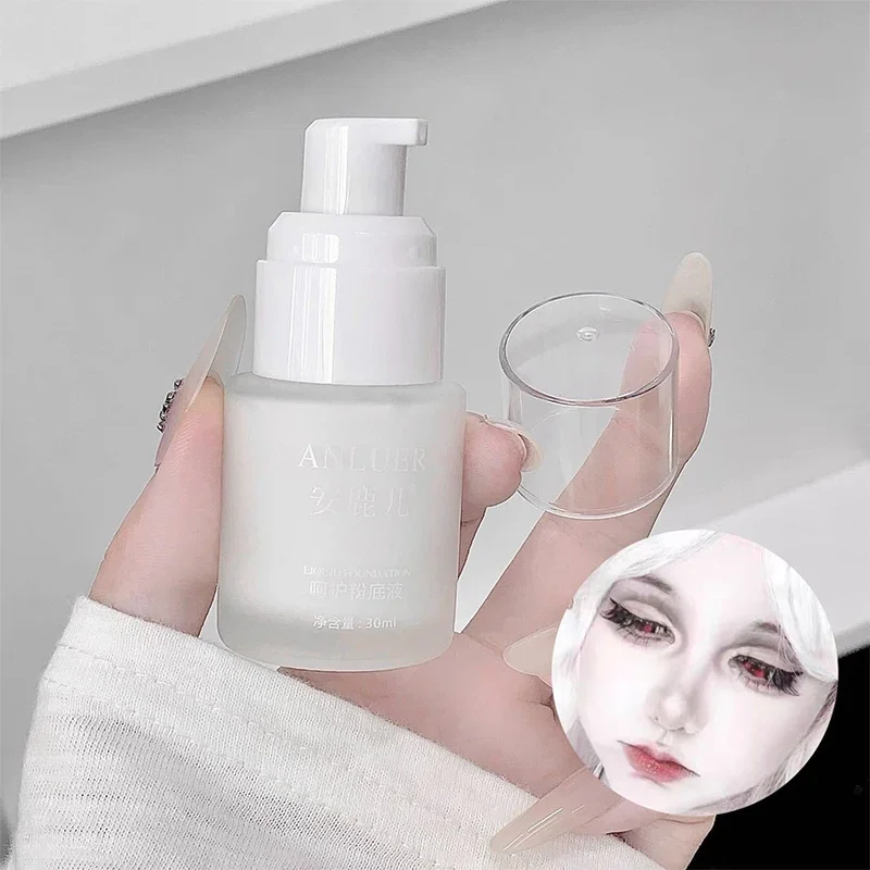 Matte White Liquid Foundation Makeup Waterproof & Long-Lasting Buildable Coverage Primer & Concealer Stick for Halloween Cosplay