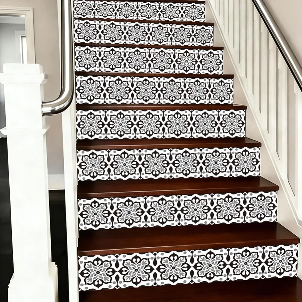 14Pcs PVC Stickers Rectangle for Staircase Decorative Stickers Flower 10000x1800mm