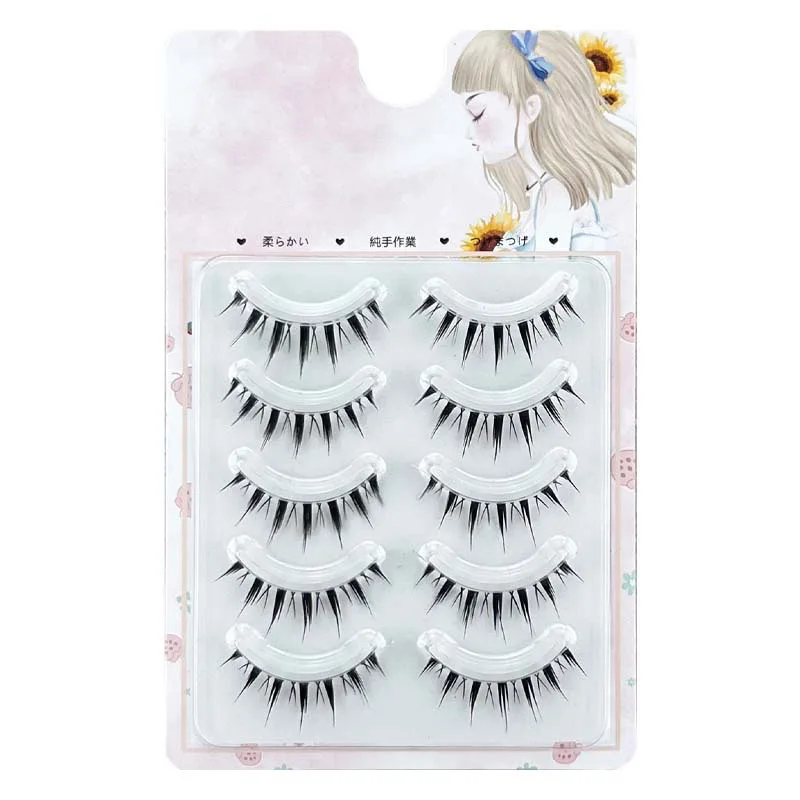 Nuovo stile 5 paia donne trucco giapponese naturale ciglia finte breve sottile estensione ciglia Cosplay ciglia finte all'ingrosso