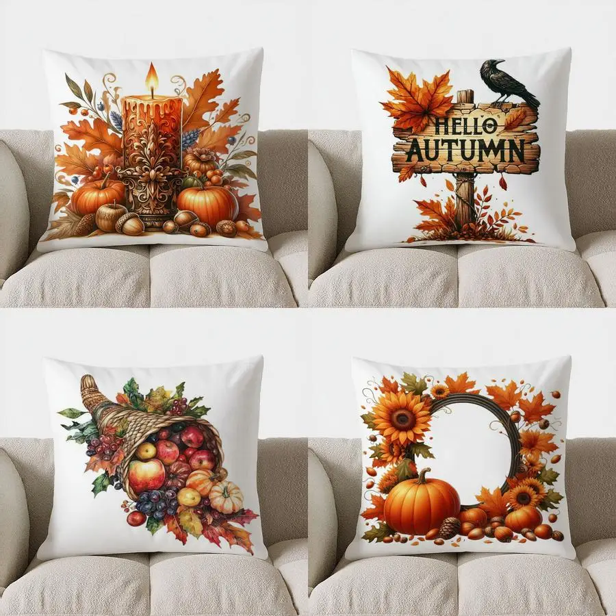 

Home Decor Halloween Witch Hat & Pumpkin Decorative Pillow Pattern Cushion Cover Suitable for Sofa Bedroom Car Pillow Cover