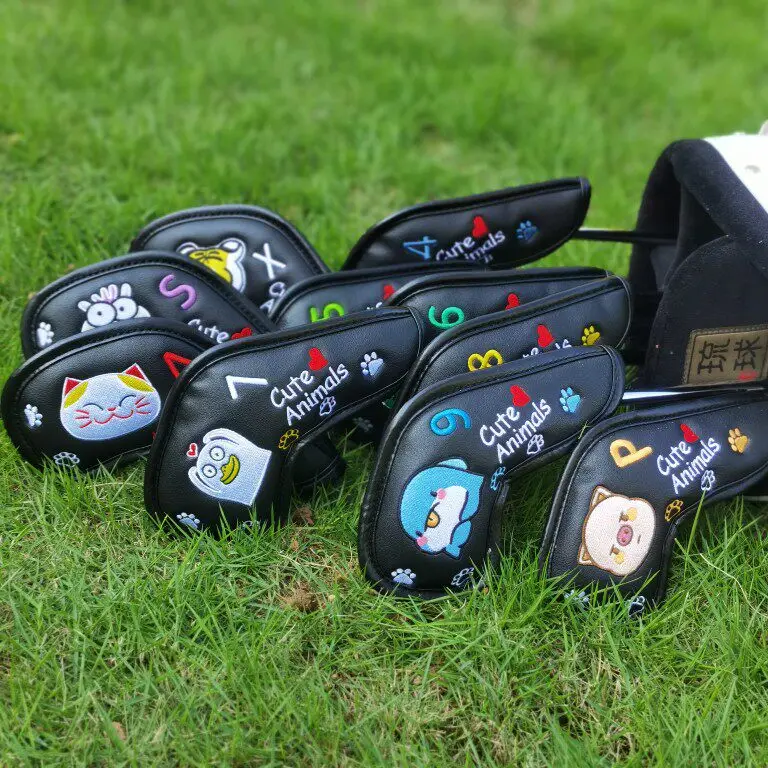 new-golf-club-cover-extended-iron-club-cover-animal-hat-cover-10pcs-pu-waterproof-golf-iron-covers-female-special-needs