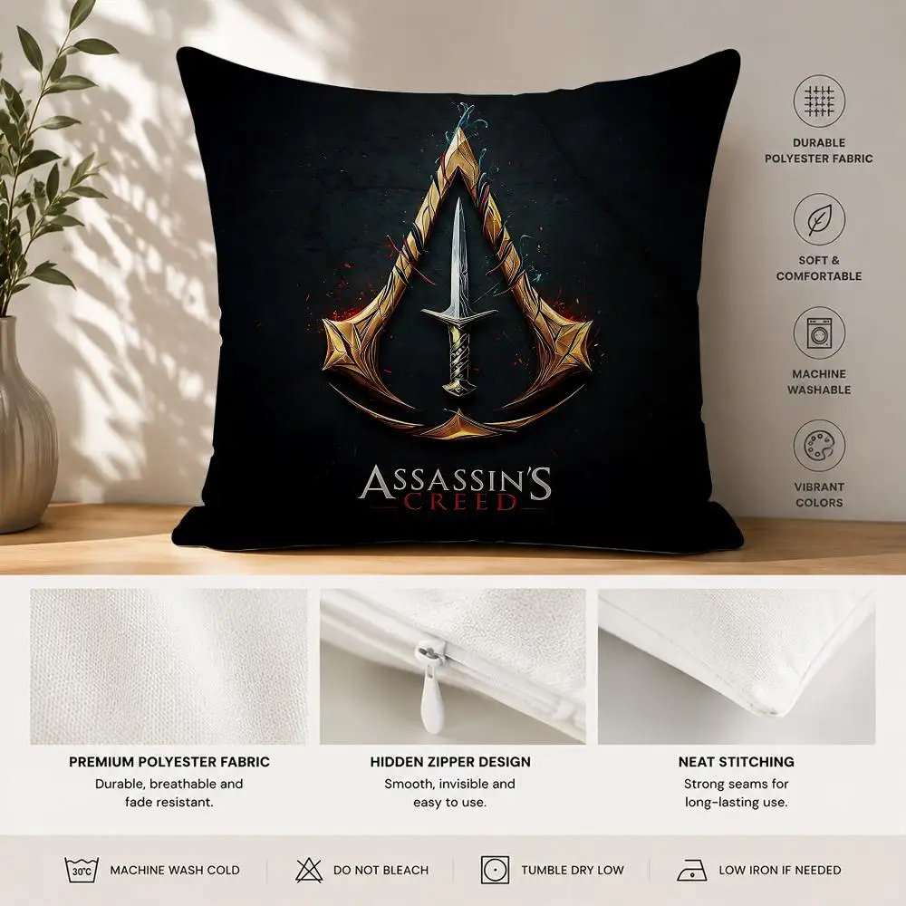 A-Assassins Creed GAME Cushion Cover 40x40cm Square Decorative Sofa Cushion Cover Bedroom Living Room Home Decor Gift