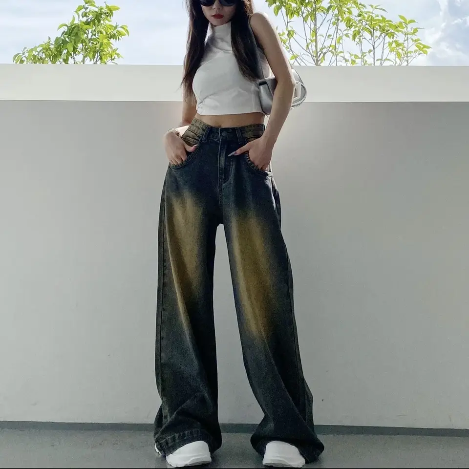 Goth Vintage Streetwear Wide Leg Jeans Baggy Jeans Women Hip Hop