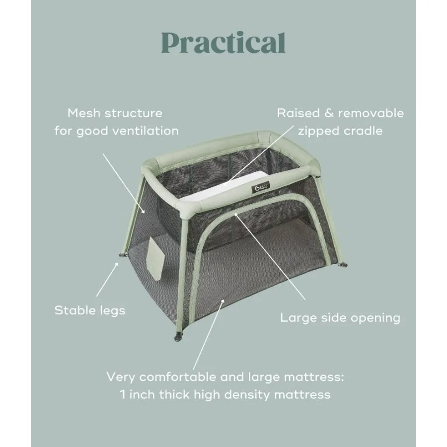 Moov Comfy 3in1 Lightweight Travel Crib Baby Play Yard and Infant Bassinet with Certified Overnight Sleep Safety for Use in the