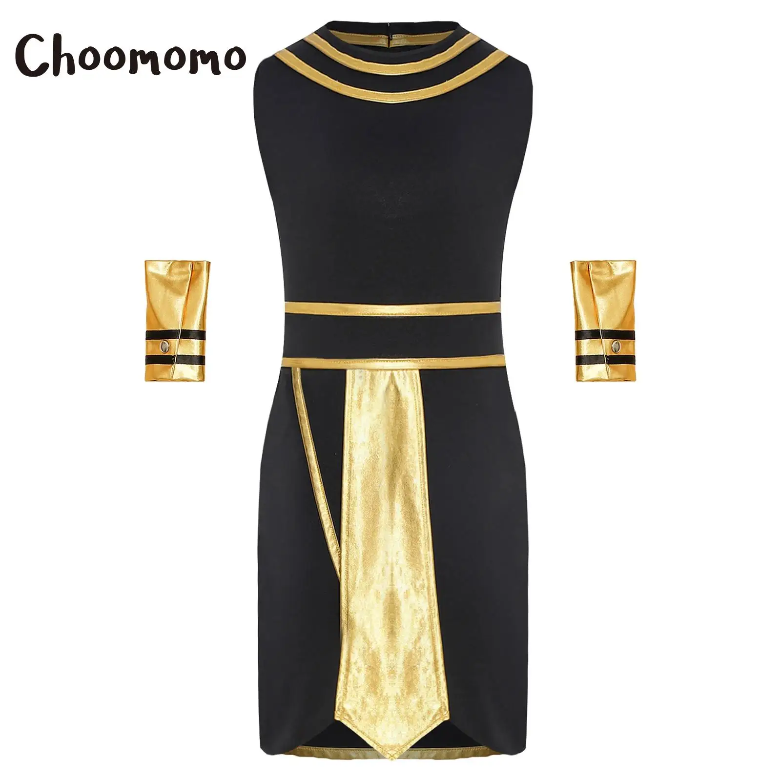 Kids Boys Egyptian Costume Powerful Pharaoh Tunic Robe Historical Ancient King of Egypt Outfit Halloween Cosplay Fancy Dress