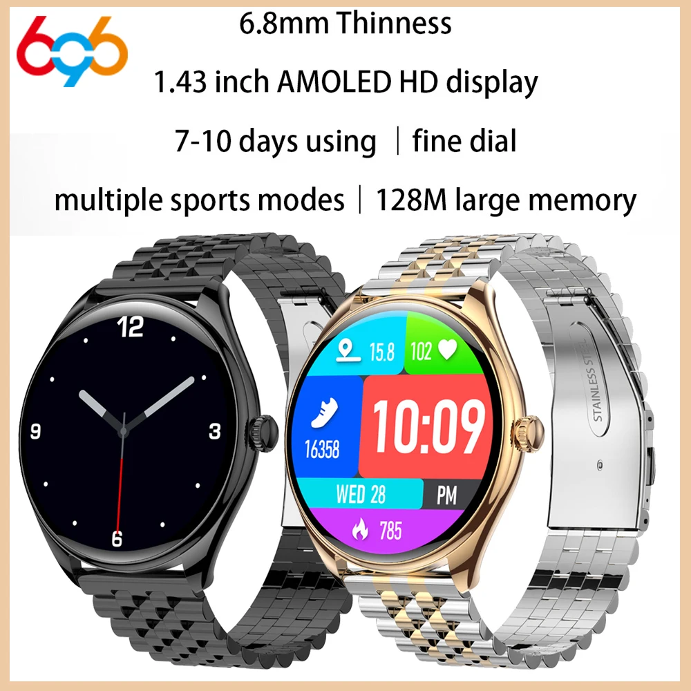 

New Waterproof Men Women 1.43" AMOLED Screen Ultrathin Smartwatch Heart Rate Blood Oxygen Sports Blue Tooth Call Smart Watch