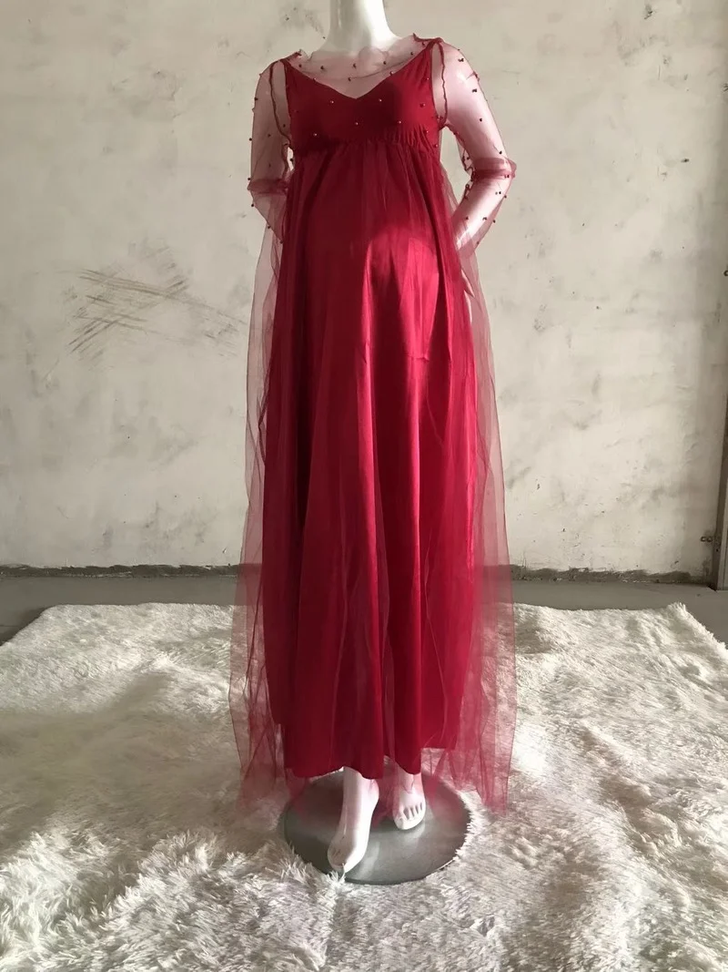 Vestido de maternidad de manga larga de encaje para fotografía, traje de fotografía de maternidad, maxivestido de embarazo para mujer, Vestido largo