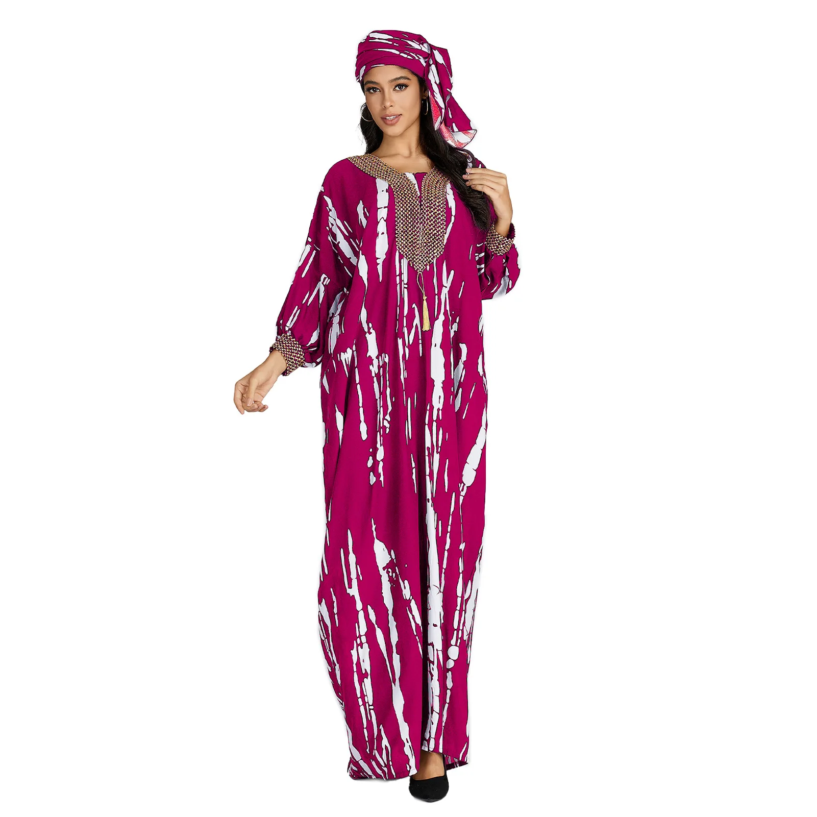 2024 New African Plus Size Summer Long Sleeve Dashiki Caftan Loose Boubou Maxi Islam Women Casual Dress African ClothingMoroccan