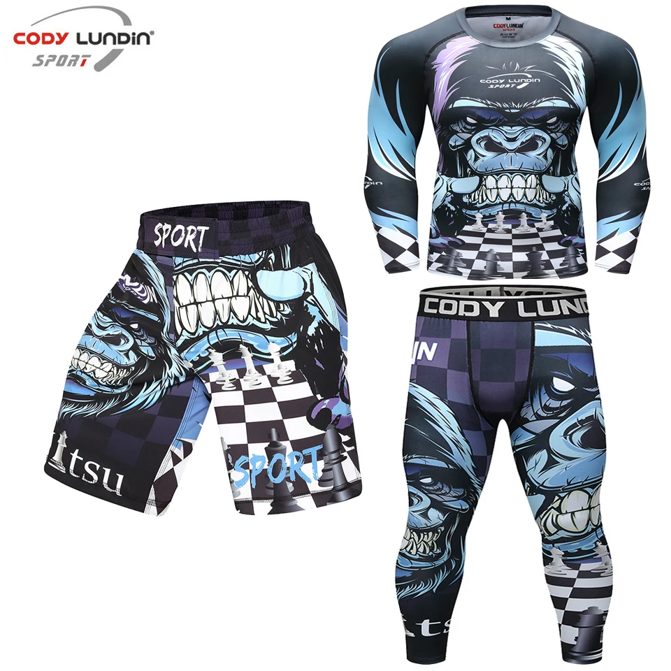 MMA T-shirts + Muay Thai Shorts Sets Bjj Rashguard For Men Mma Shorts Kickboxing Boxing Clothes Compression jiu jitsu gi T-shirt