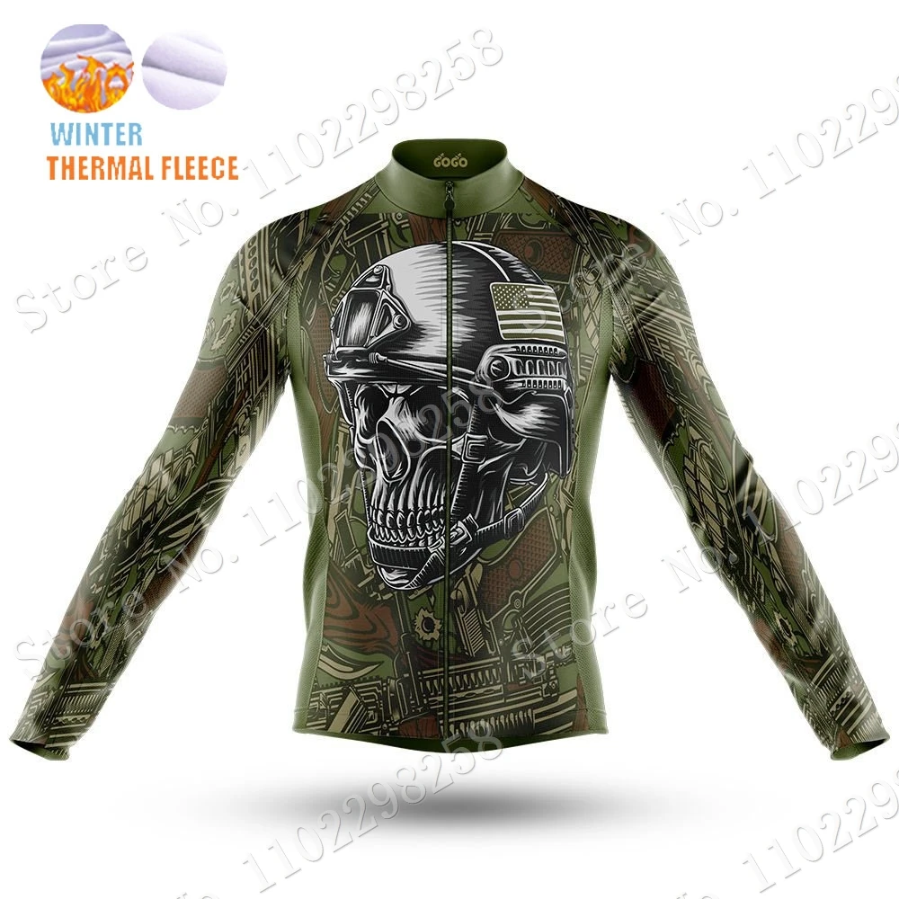 2023 Winter Veteran USA Cycling Jersey Long Sleeve Army Camouflage Clothing Race Road Bike Shirts Bicycle Tops MTB Uniform Ropa