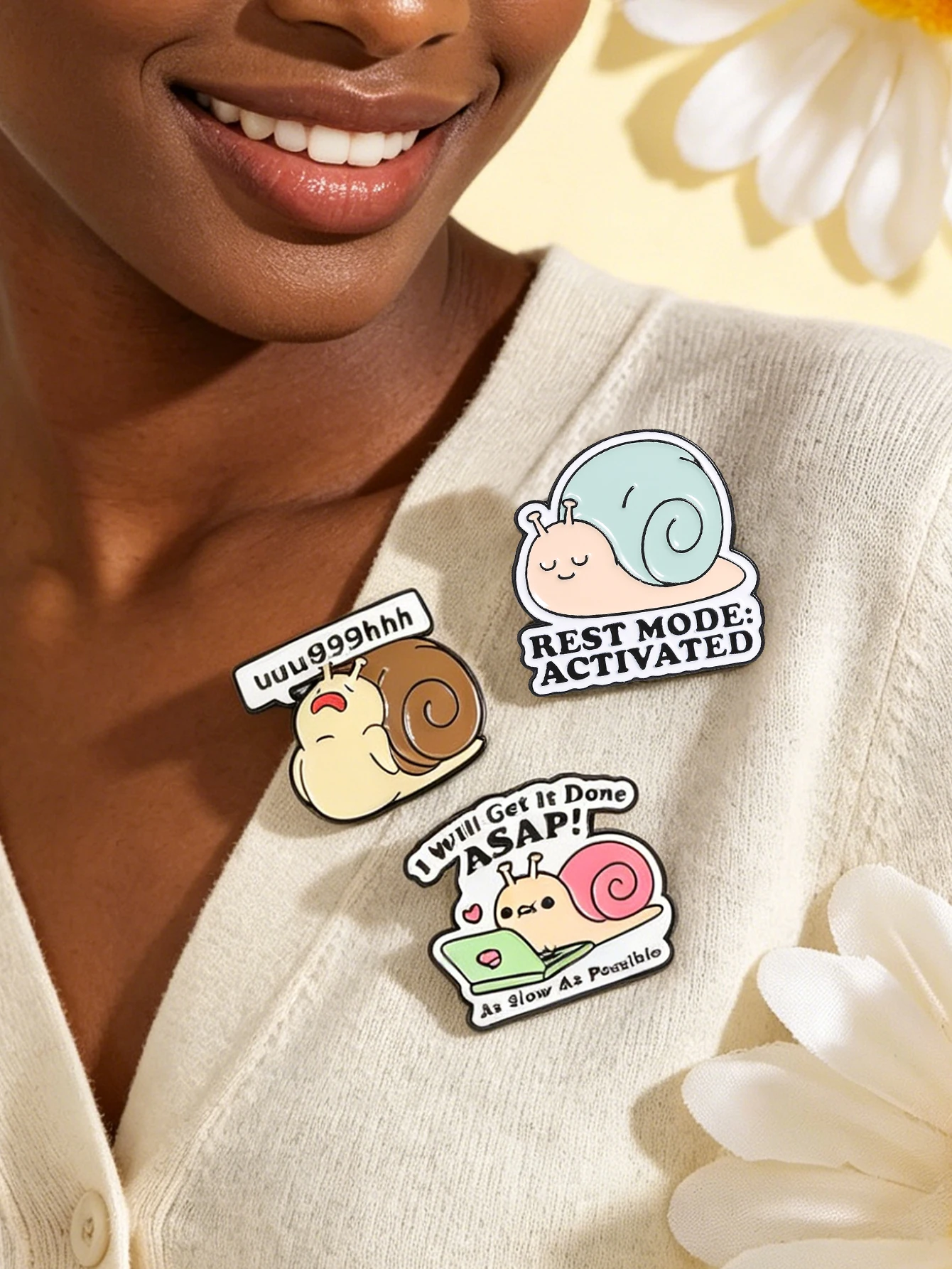 I Will Get These 3 Items Done as Quickly as Possible! Take It as Slow as Possible, Like a Snail. Snail-Shaped Enamel Pin, Snail-Shaped Animal Hibernation Mode Activation Device, Wu-Wu 999Hh Brooch Badge, Jewelry.