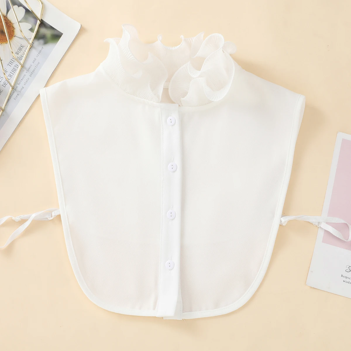 Elegant Ruffle Stand Collar Stylish White Half Shirt Chiffon Dickey Collar Versatile Inside False Collar